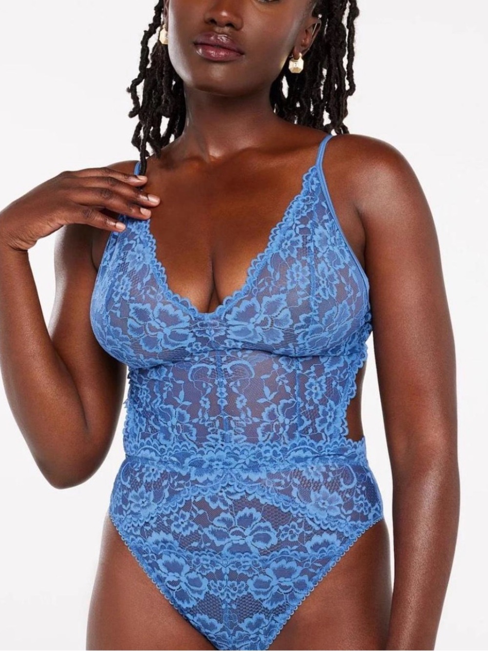 NWT Savage X Fenty 1X Blue Floral Lace Teddy Bodysuit Lingerie